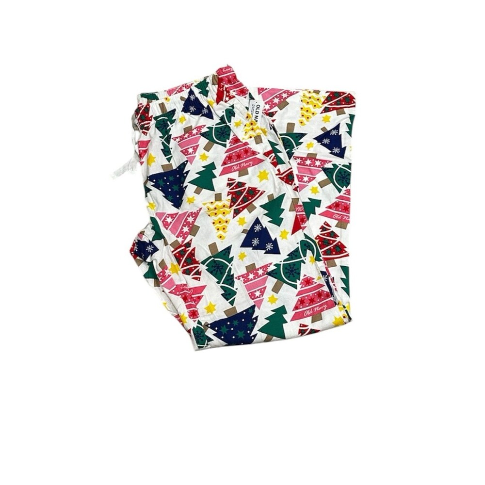 Old Navy Mid Rise Flannel Pajama Pants NEW Colorful Christmas Trees Medium
